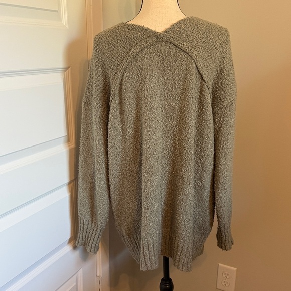Cozy V-Neck Sweater in Olive Green - Picture 4 of 4
